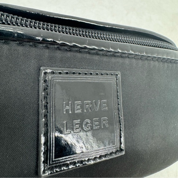 Herve Leger Patent Leather Logo Nylon Makeup Cosmetic Bag Wristlet Clutch Pouch - Picture 2 of 11